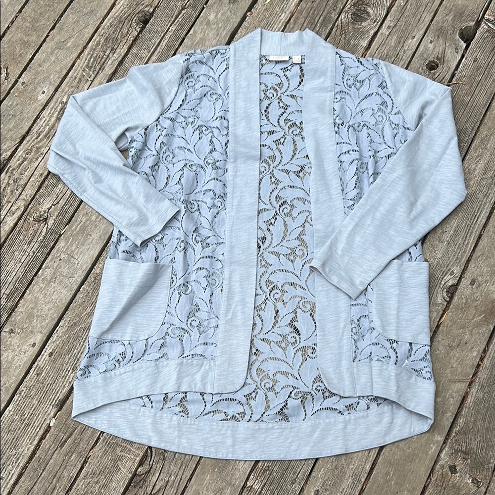 LOGO by Lori Goldstein Sky Blue Lace Cardigan